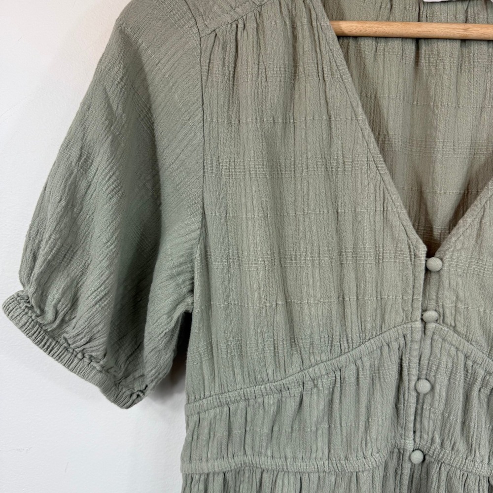 Lucky Brand Tiered Maxi Dress M Sage Green Cotton Boho Prairie Cottagecore - Picture 4 of 12